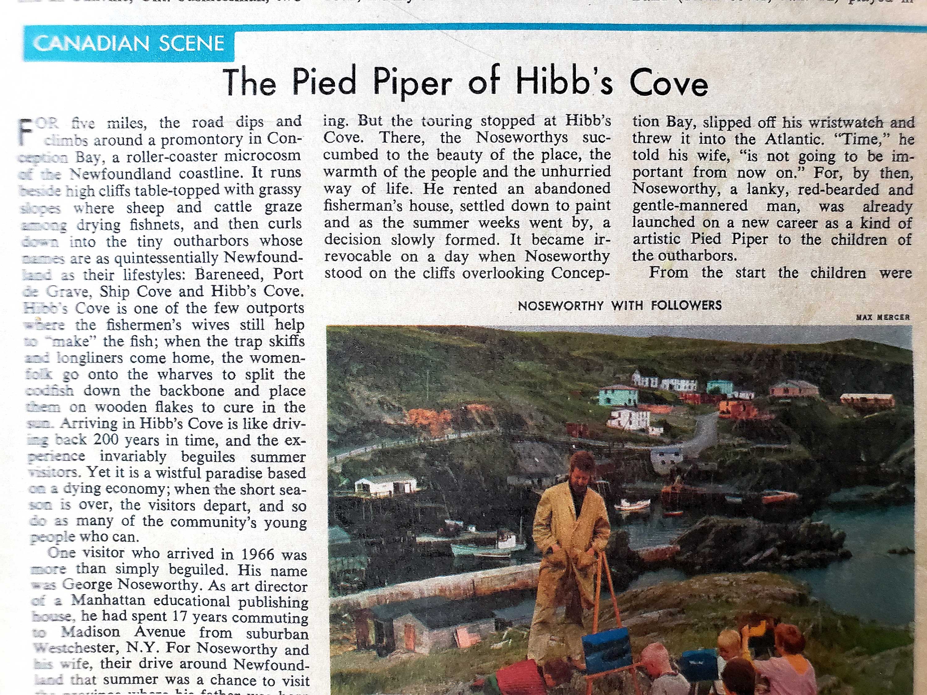 Time Magazine clipping naming George Noseworthy The Pied Piper of Hibb's Cove